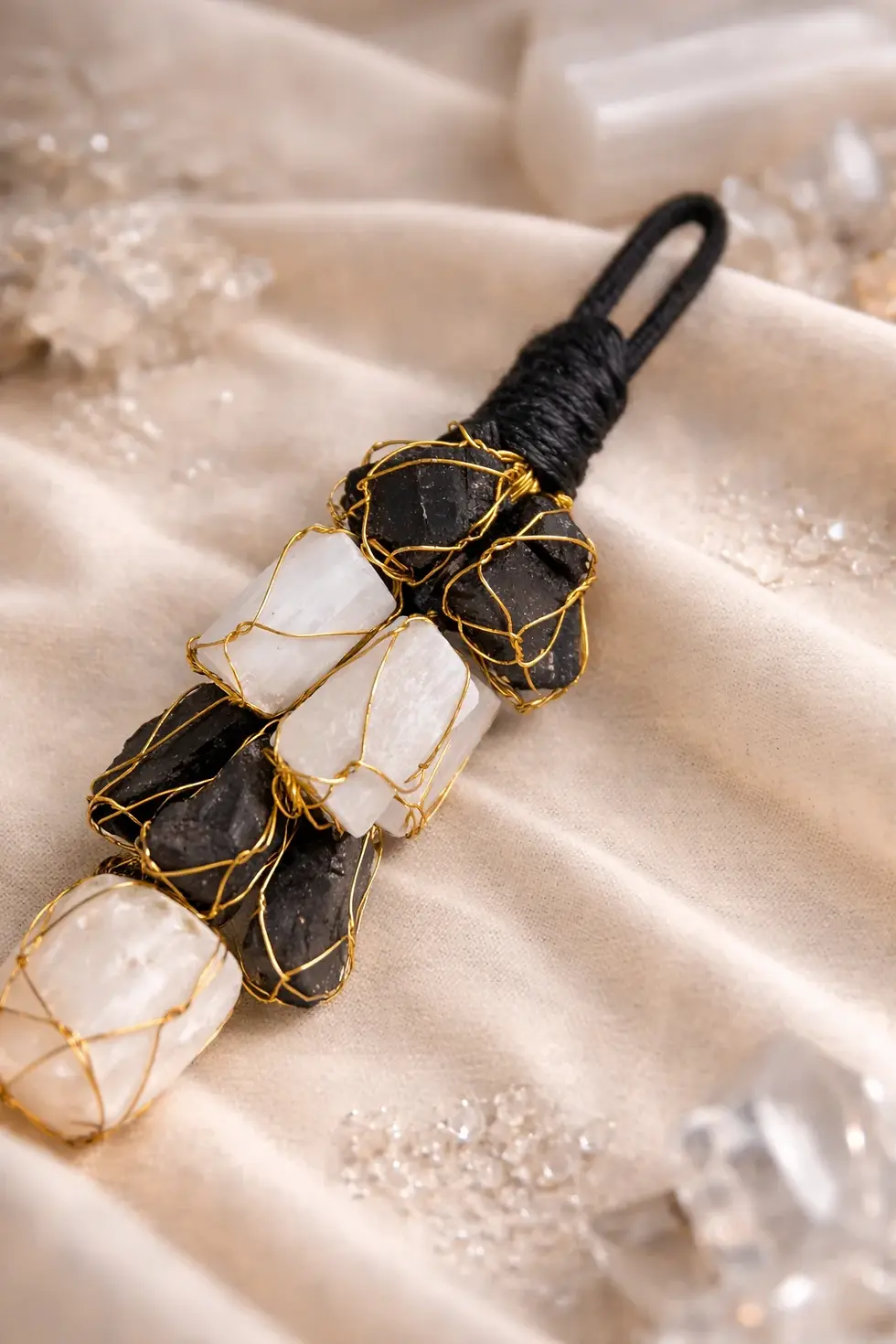 Thumbnail: Selenite Black Tourmaline Hanging for home protection and energy cleansing with healing crystals