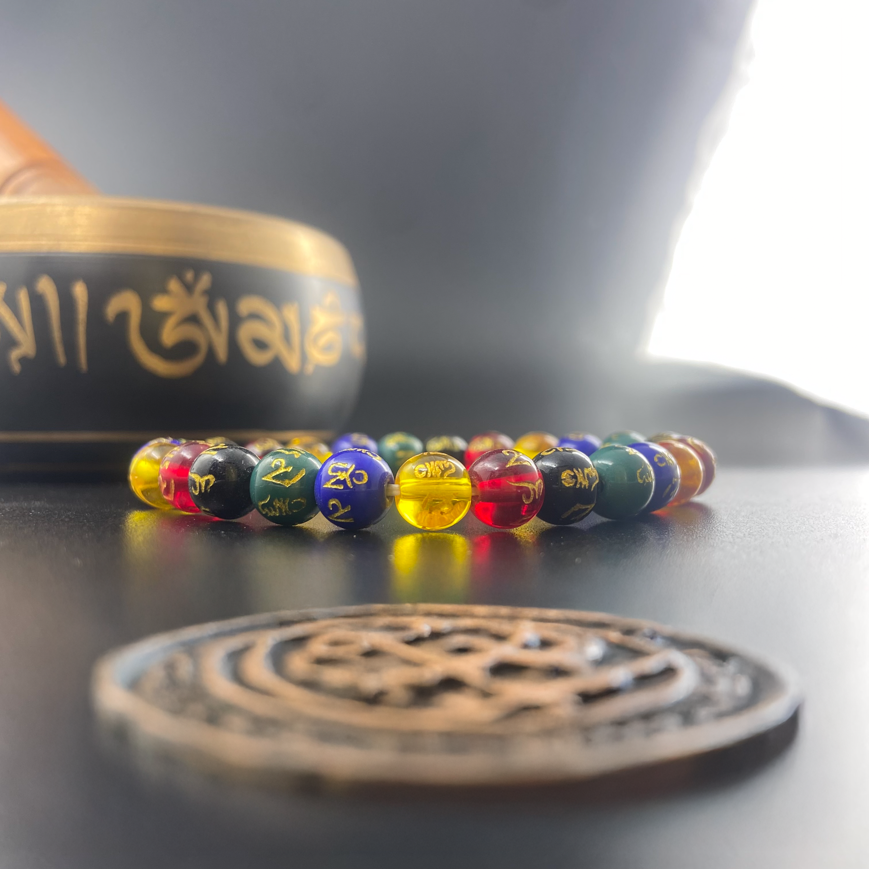 Glass Beads with Om Mani Padme Hum Mantra (Healing & Energy)