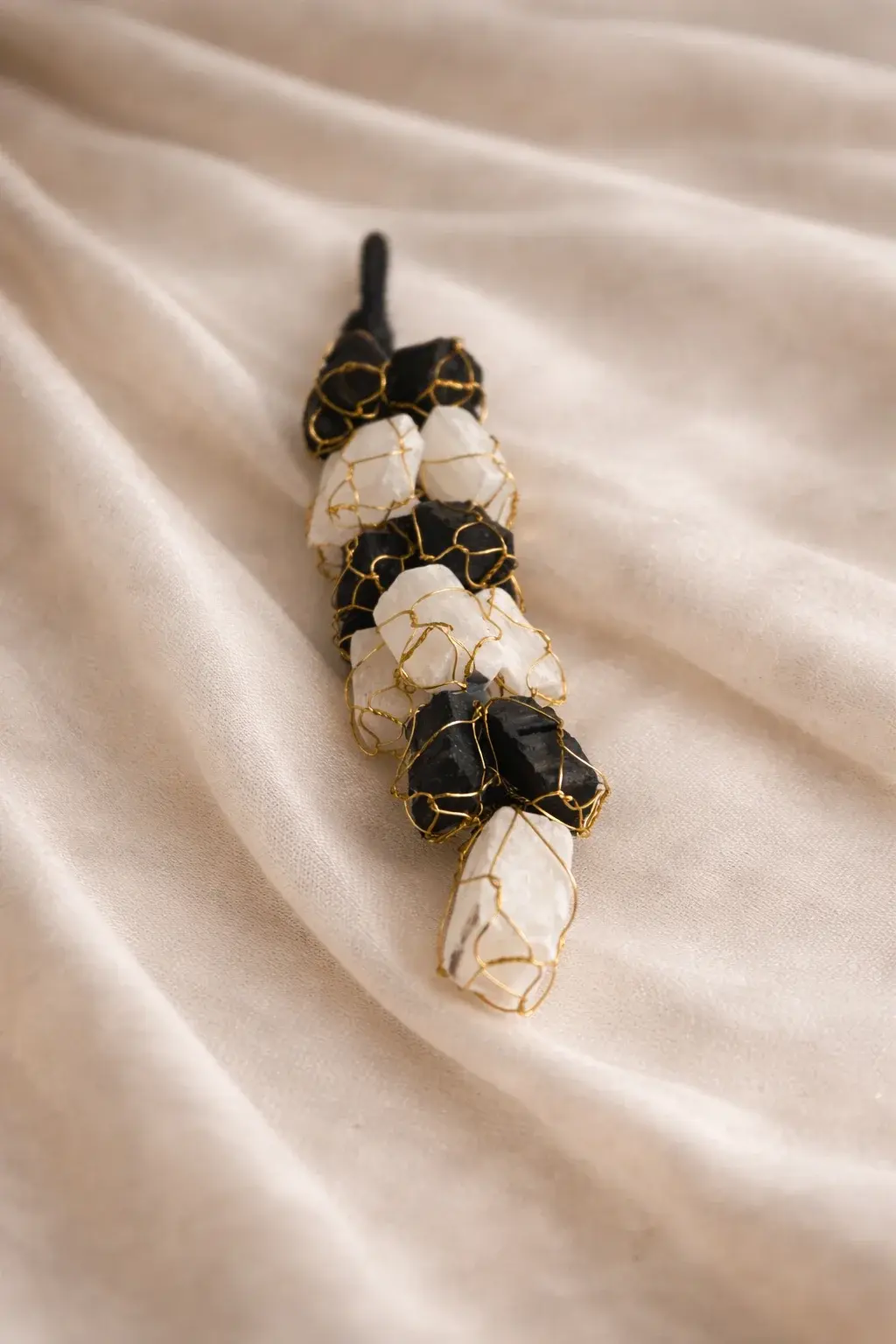 Selenite Black Tourmaline Hanging for home protection and energy cleansing with healing crystals
