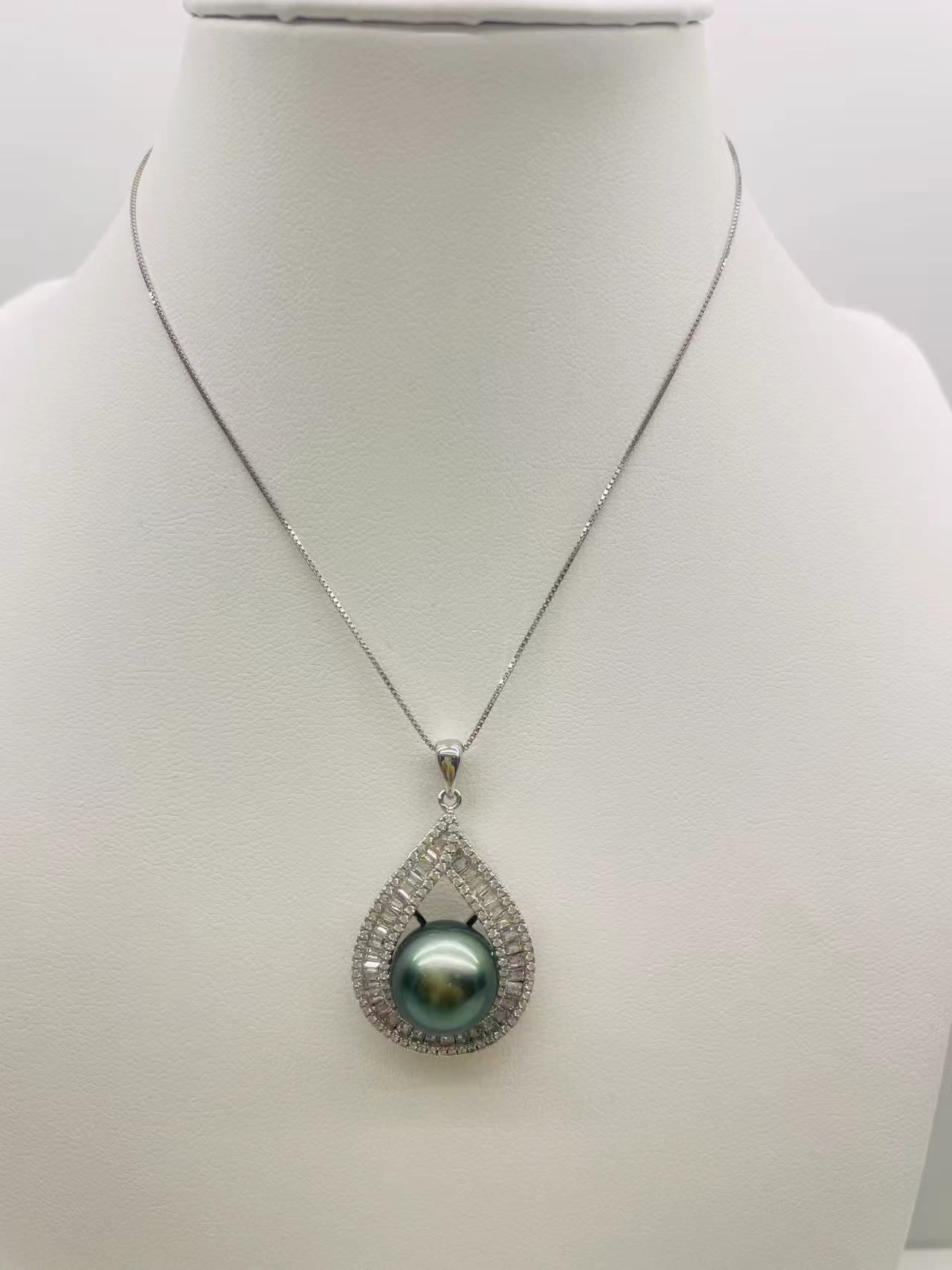 S925 sterling silver pendant, Tahitian sea pearl, 12mm teardrop shape