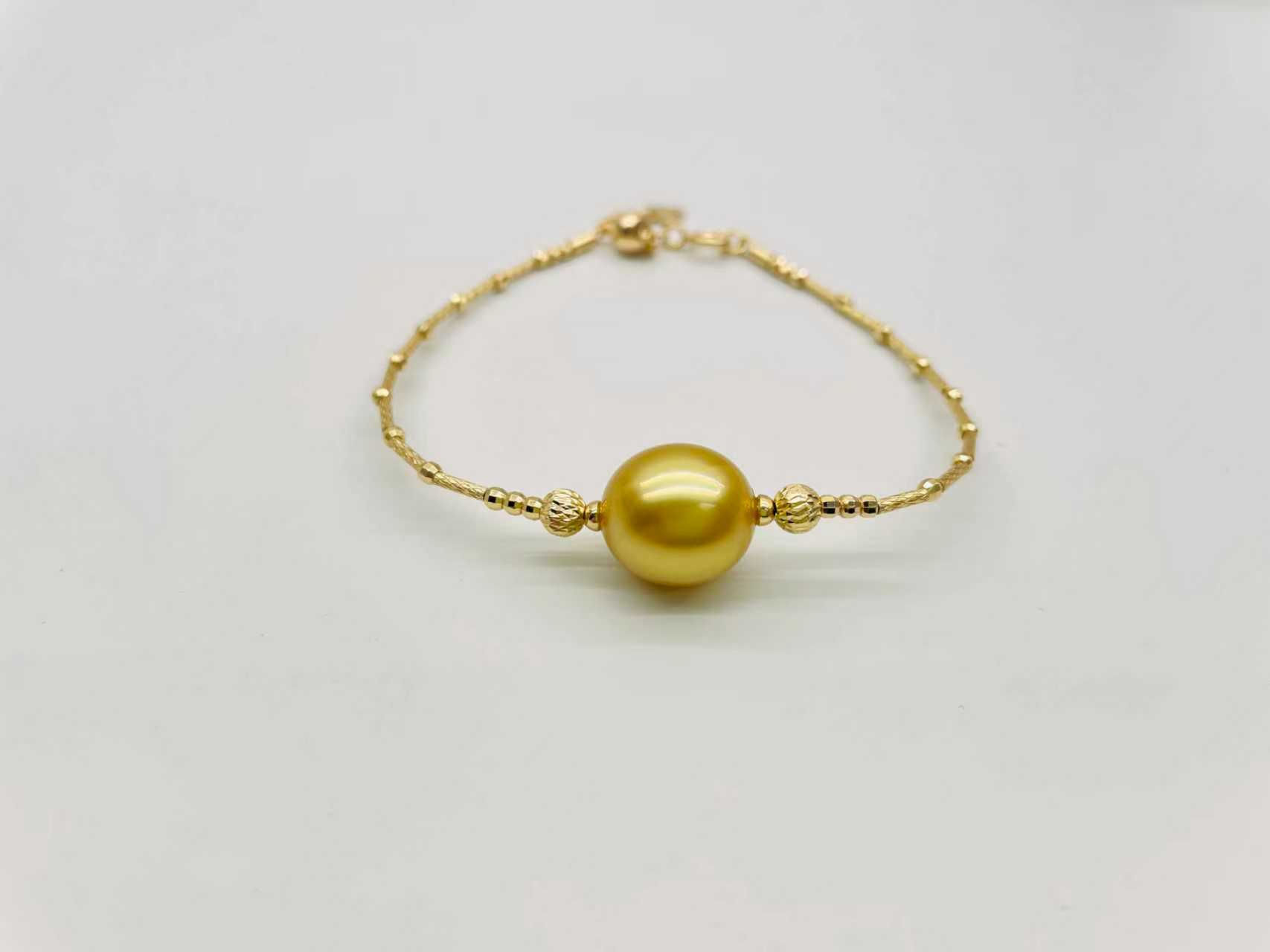 S925 Sterling Silver Bangle/Bracelet Set with South Pacific Gold Beads