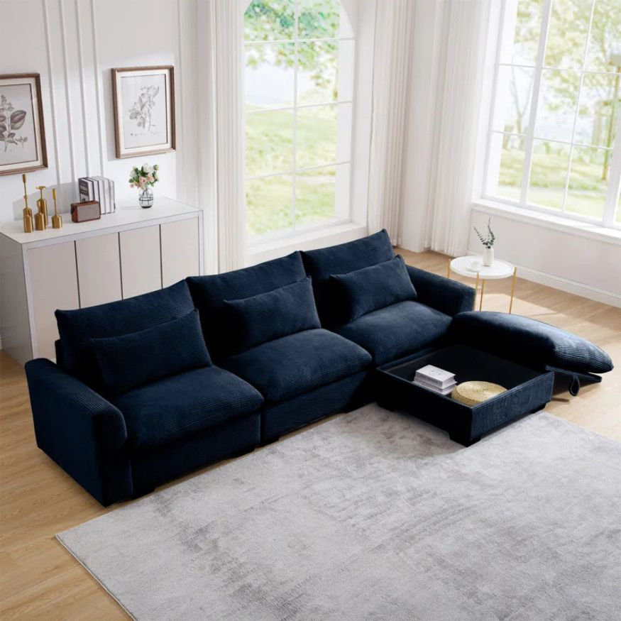 Thumbnail: Comfy Home Furniture Enzo Sectional 3 Seater Sofa with Storage Ottoman