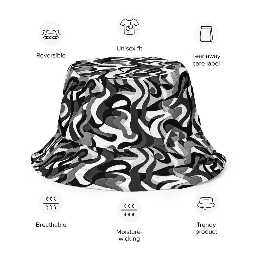 Thumbnail: Yooper Black/White Camo Unisex Reversible Bucket Hat