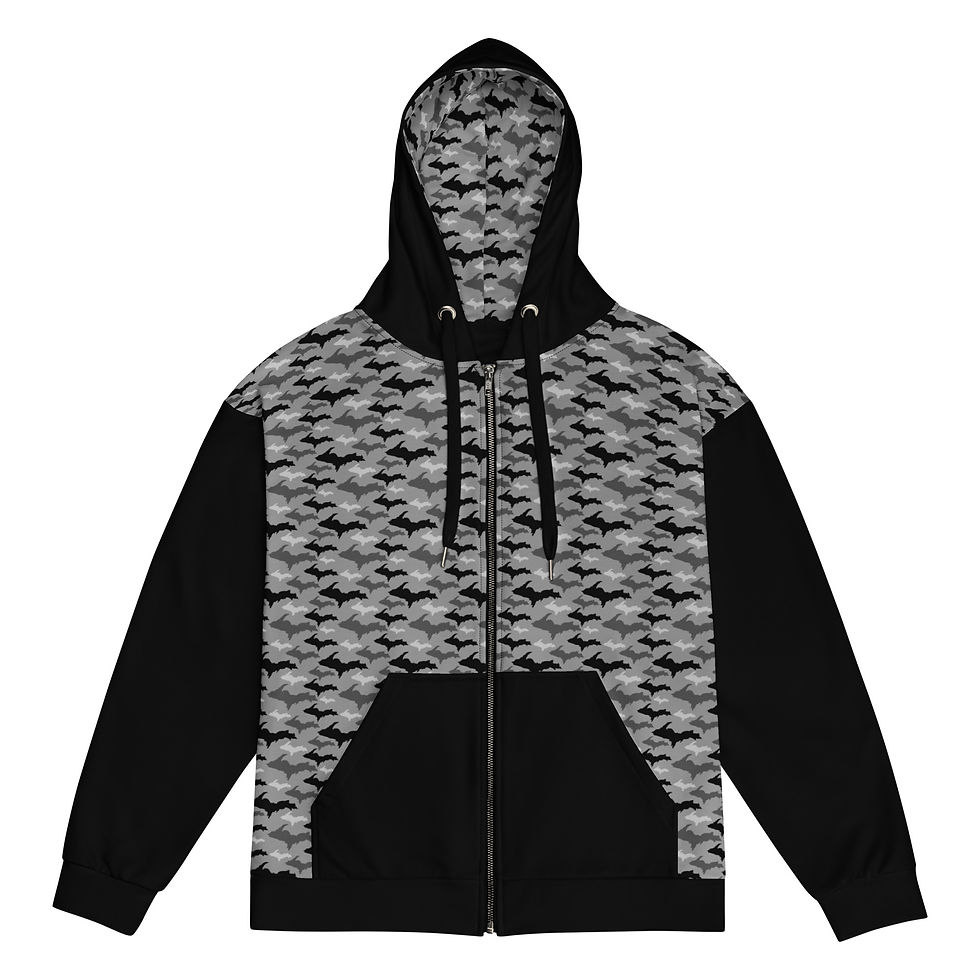 Thumbnail: Upper Peninsula Gray Camo Zip Unisex Hoodie (11 sizes)