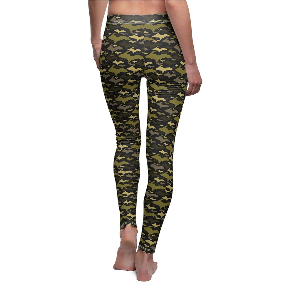 Thumbnail: Yooper Camo Army Green on Black Pattern Women's Casual Leggings