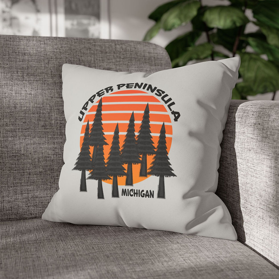 Thumbnail: Upper Peninsula Michigan Forest Sunset on Gray Faux Suede Pillow (Case Only)
