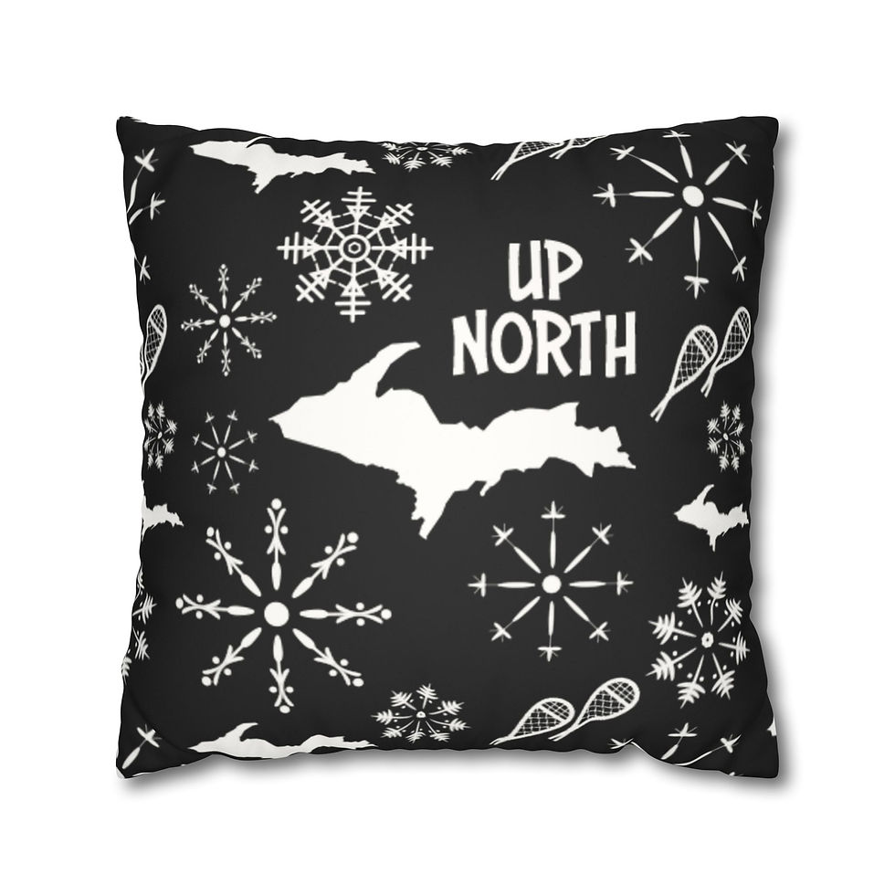 Thumbnail: UP North Snowflakes on Black Faux Suede Pillow (Case Only)