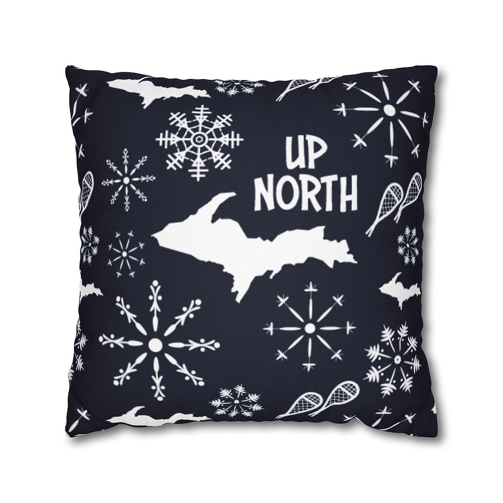 Thumbnail: UP North Snowflakes on Navy Spun Polyester Pillow (Case Only)