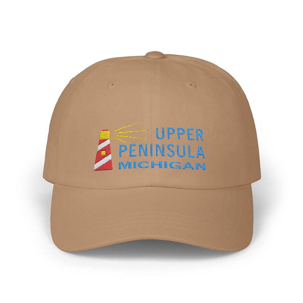 Thumbnail: Upper Peninsula Michigan Lighthouse Embroidered Low Profile Classic Cotton Hat