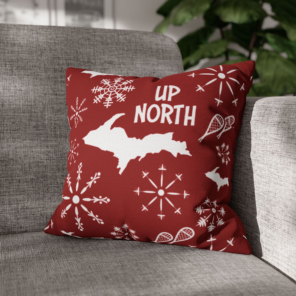 Thumbnail: UP North Snowflakes on Red Spun Polyester Pillow (Case Only)