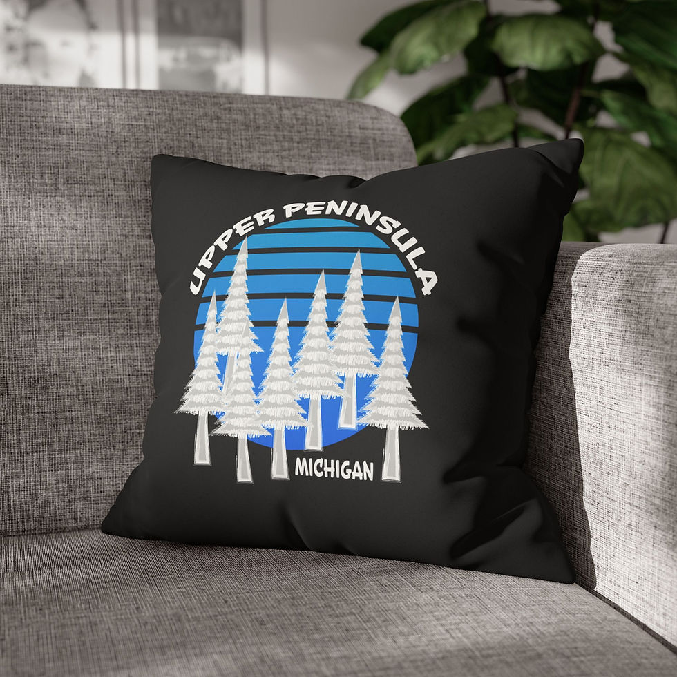 Thumbnail: Upper Peninsula Michigan Forest Sunset on Black Faux Suede Pillow (Case Only)