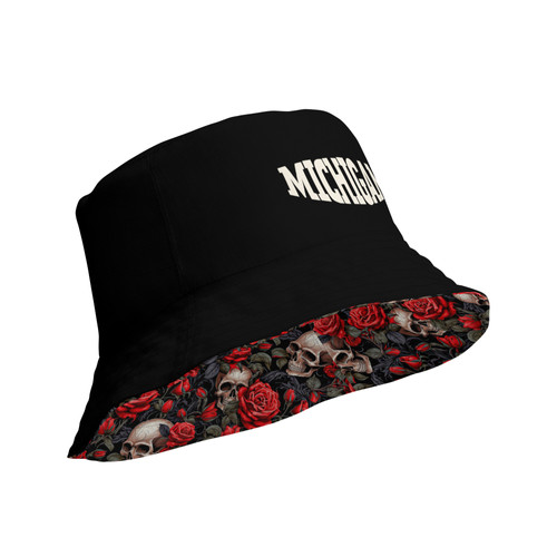 Michigan Skulls & Red Roses Unisex Reversible Bucket Hat | Attic 906