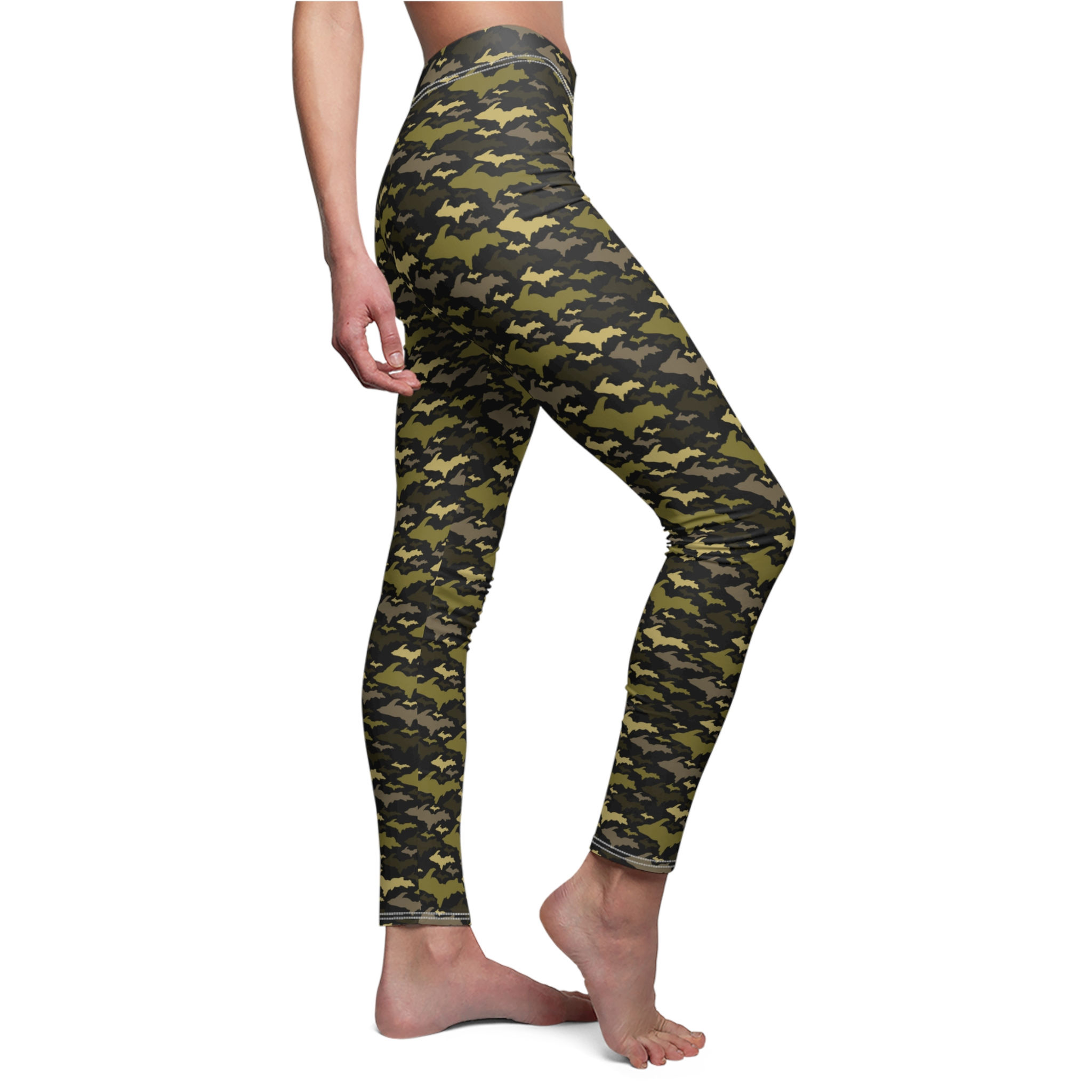Yooper Camo Army Green on Black Pattern Women's Casual Leggings