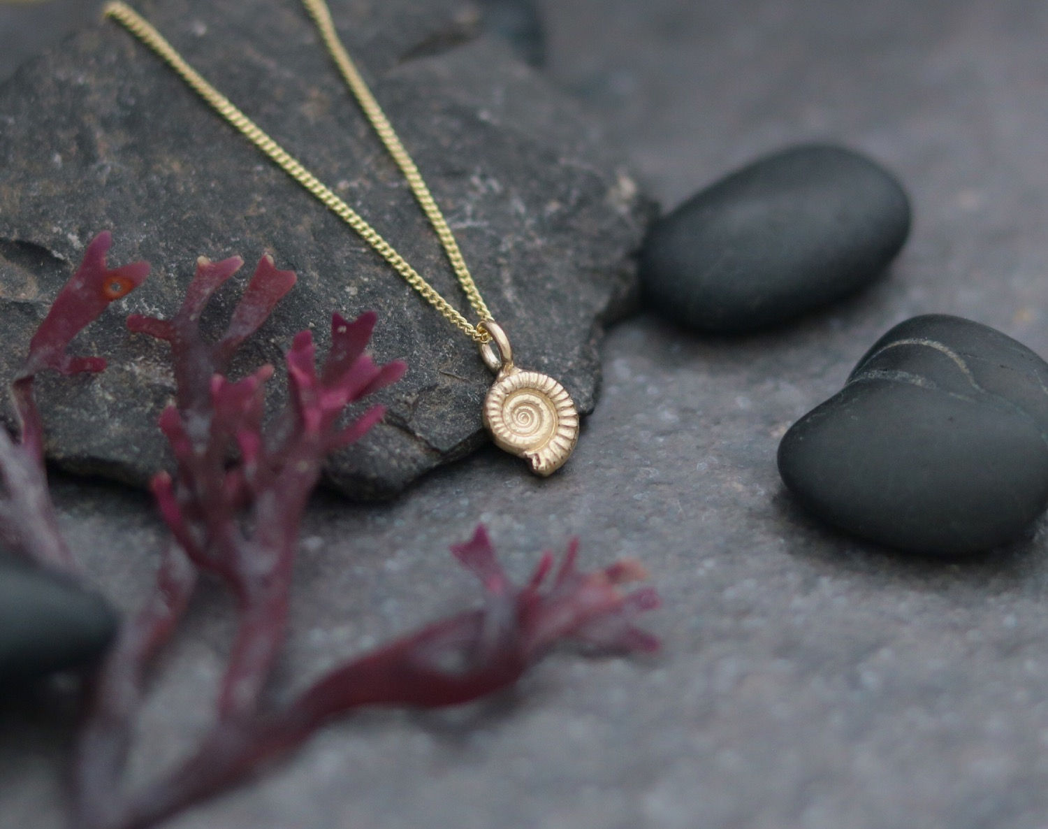 9ct Gold Ammonite Fossil Pendant - Tiny