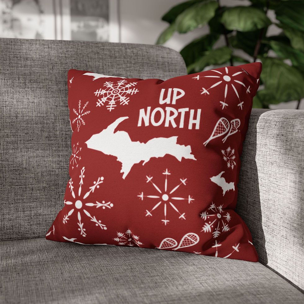 Thumbnail: UP North Snowflakes on Red Spun Polyester Pillow (Case Only)