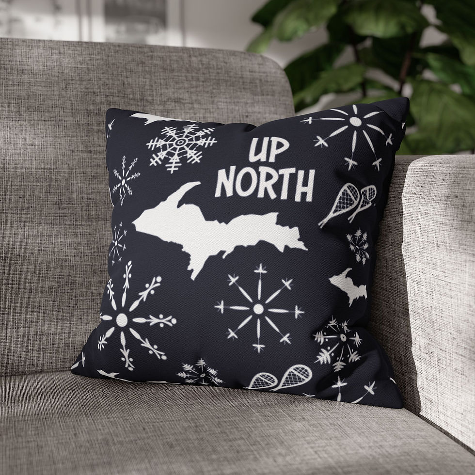 Thumbnail: UP North Snowflakes on Navy Spun Polyester Pillow (Case Only)