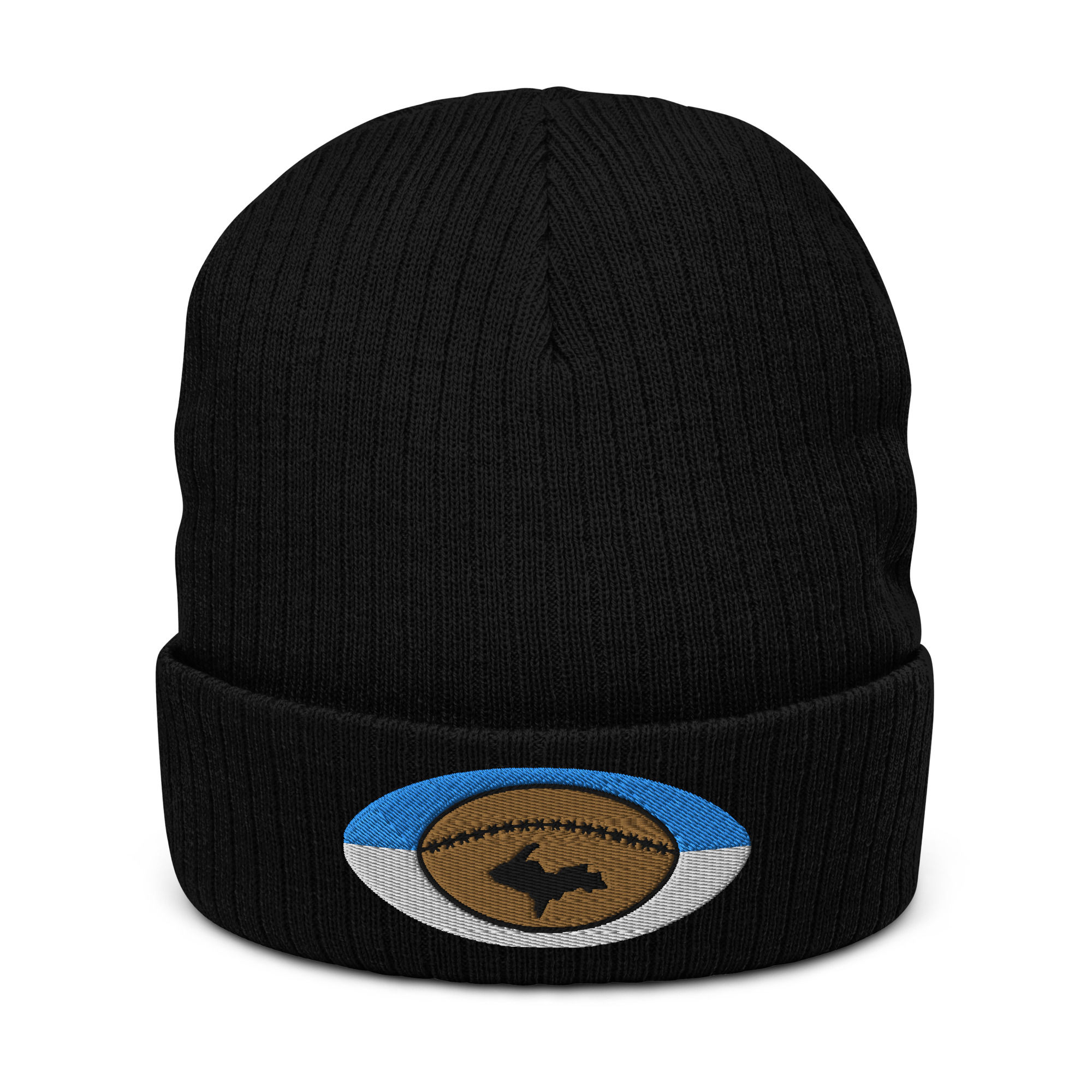 Blue/White Yooper Football Ribbed Knit Beanie