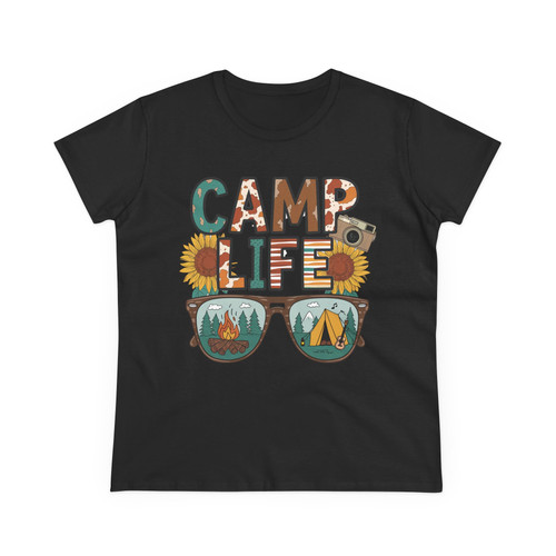 Camp Life Graphic Tee — Women's Cotton T-Shirt with Sunglasses