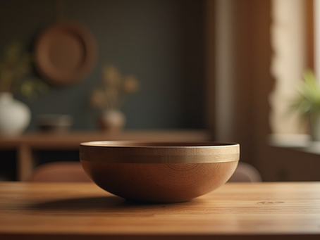 Brass sound therapy bowl on table
