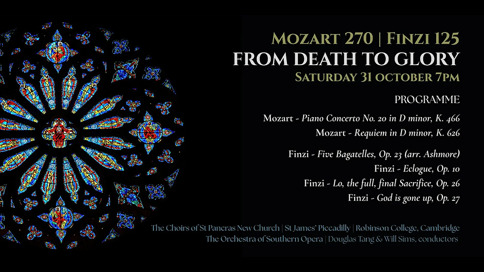 St Pancras Church, Euston Road. Mozart and Finzi Concert, 7pm 31 October 2026