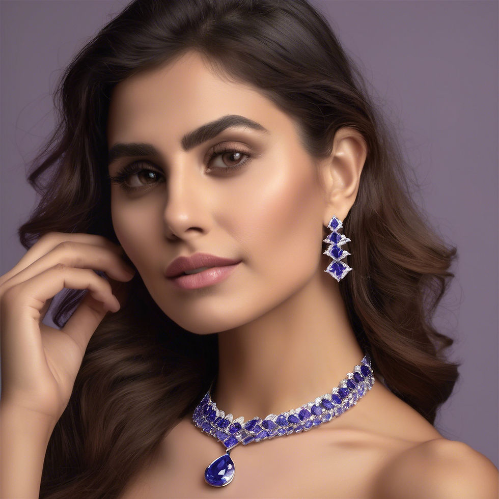 A GIRL MODEL WEARING MY 1 CRORE RUPEES NECKLACE IN HER NECK WITH A CLASSY BACKGROUND MAKE