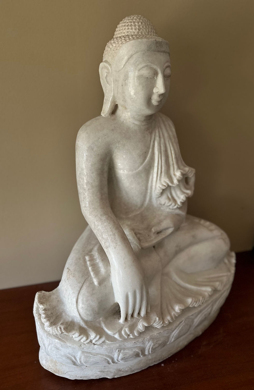 Thumbnail: 13)  Seated White Marble Cambodian Buddha