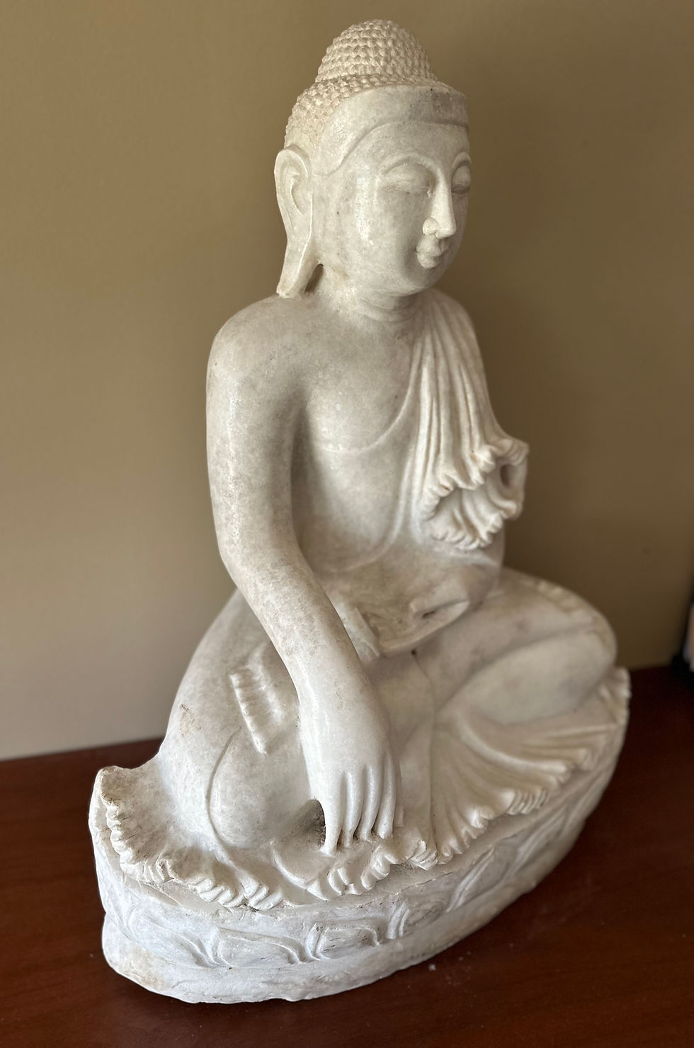 Thumbnail: 13)  Seated White Marble Cambodian Buddha