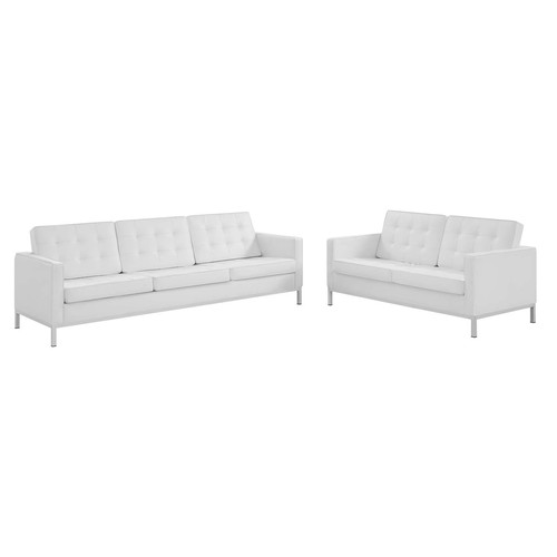 Loft Tufted Upholstered Faux Leather Sofa and Loveseat Set Tiledesign