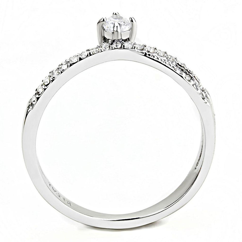 Thumbnail: DA153 High Polished (No Plating) Stainless Steel Ring With AAA Grade CZ in Clear