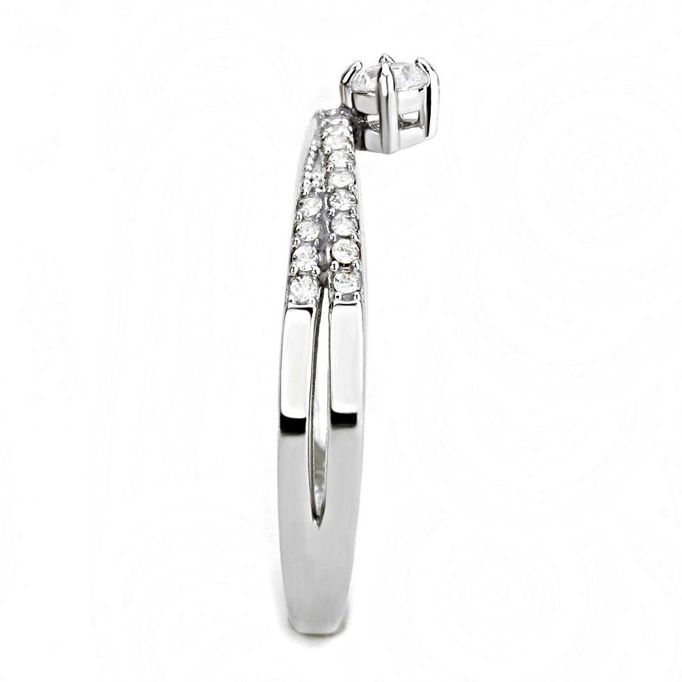 Thumbnail: DA153 High Polished (No Plating) Stainless Steel Ring With AAA Grade CZ in Clear
