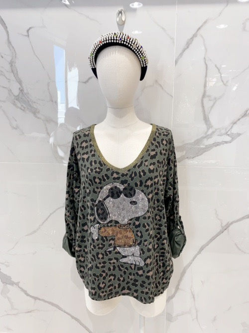 Tee-shirts manches longues Snoopy kaki 