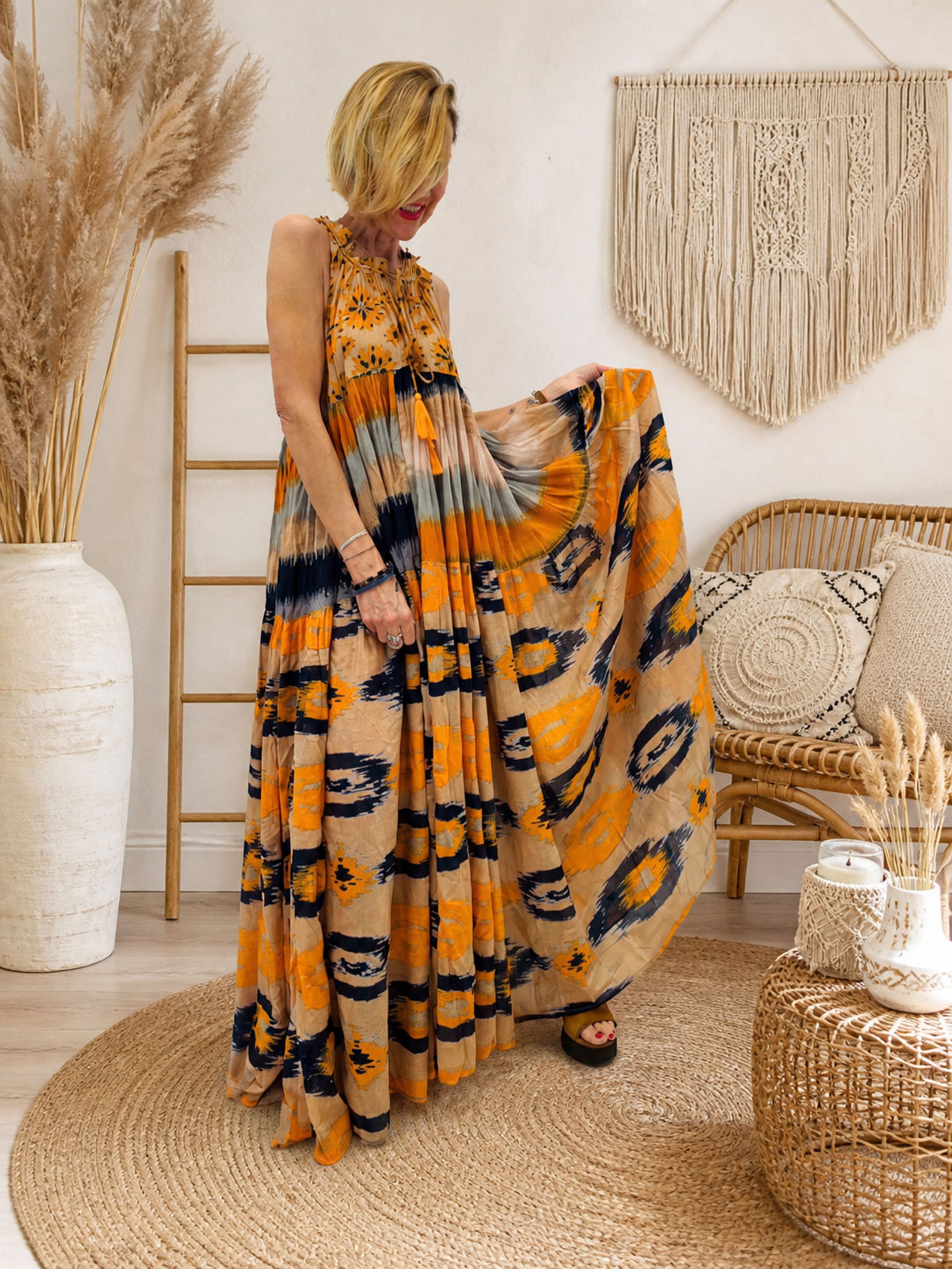 Robe Bianca orange et bleu marine
