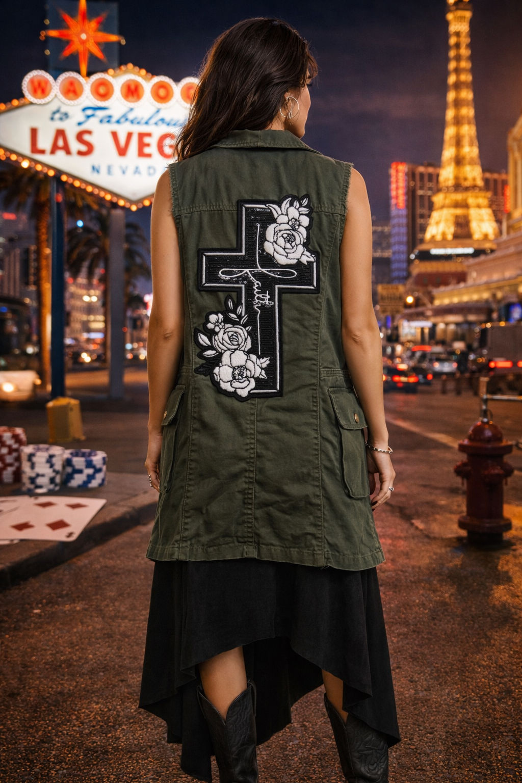 Gilet kaki création croix 