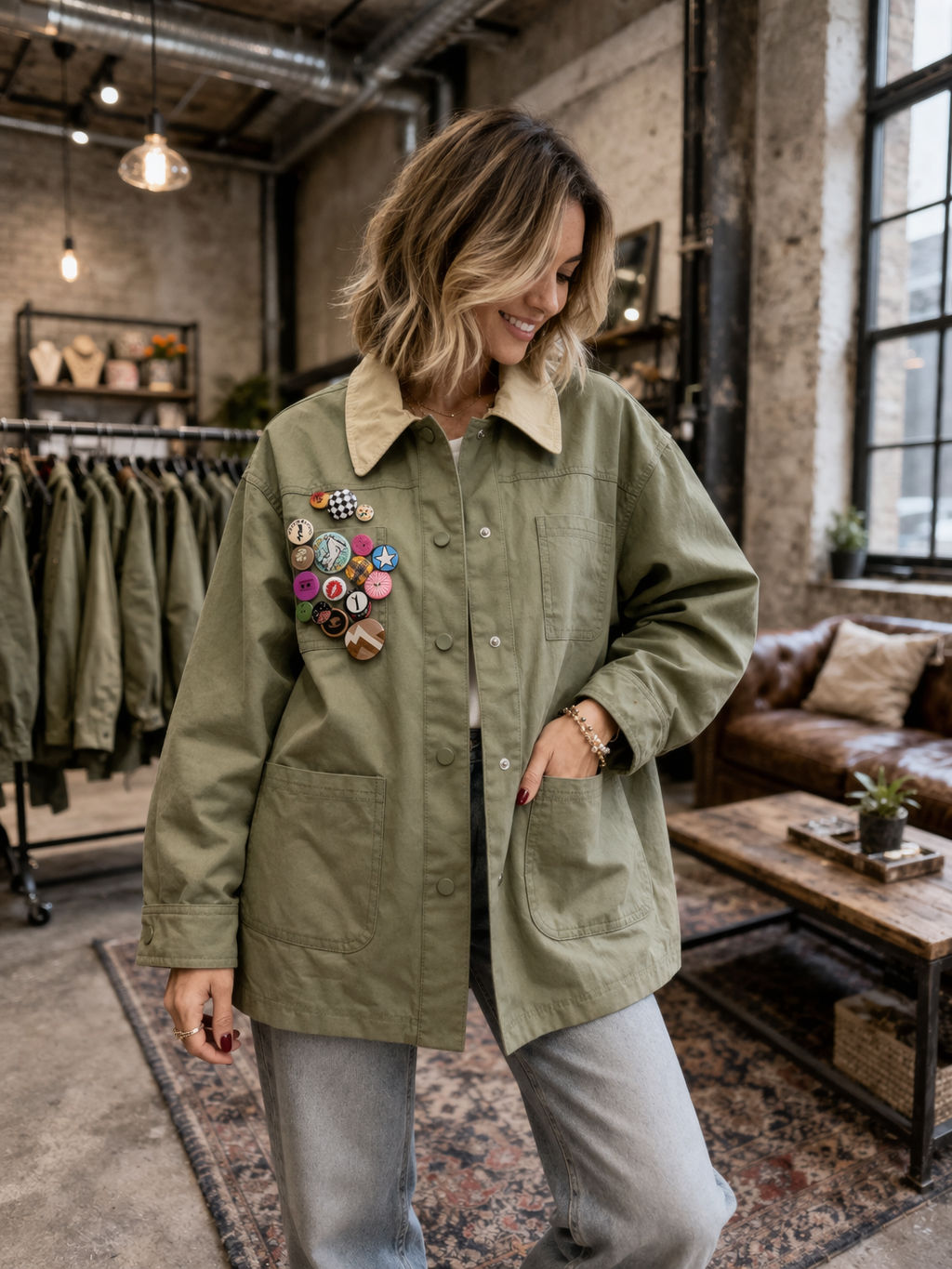 Veste kaki multi pins