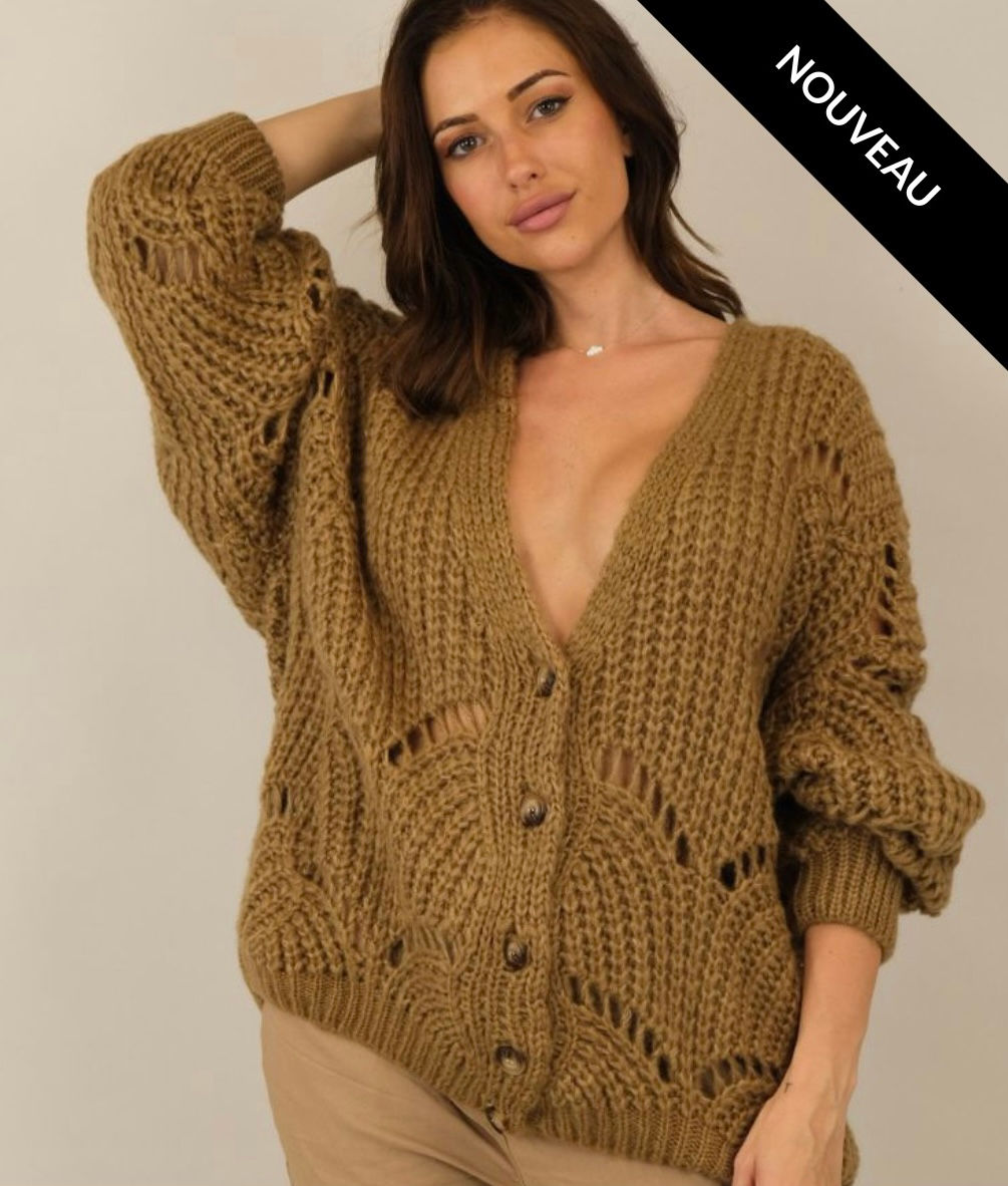 Gilet ajouré camel 
