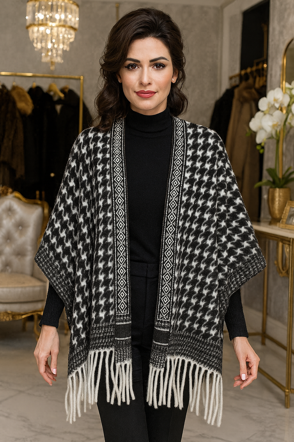 Poncho pied de poule