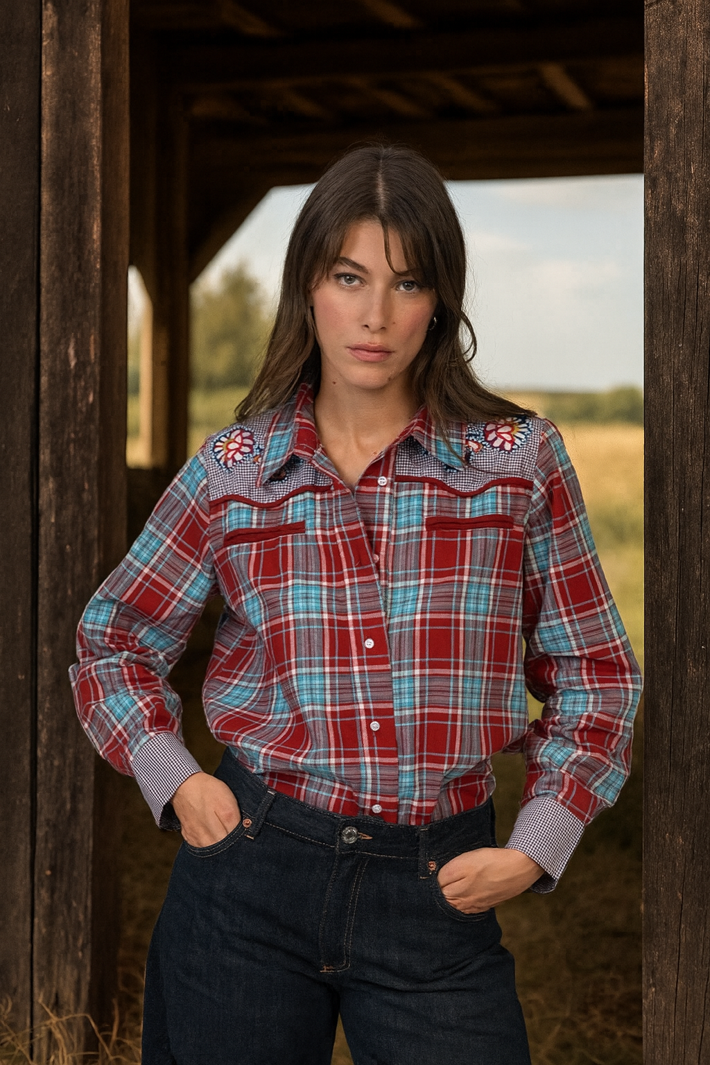 Chemise à carreaux rouge et bleue