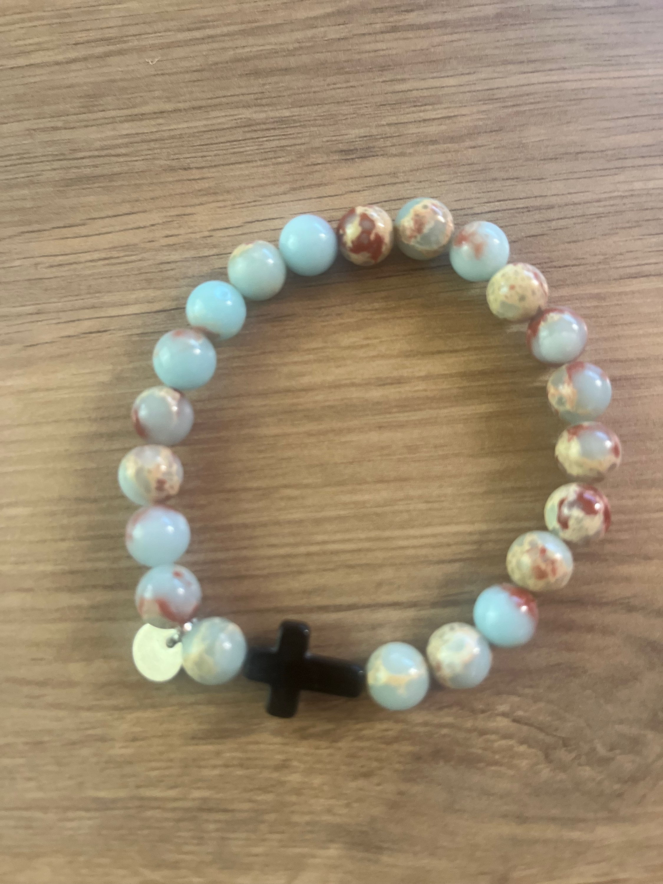 Bracelet création en obsidienne bleu et bordeaux 