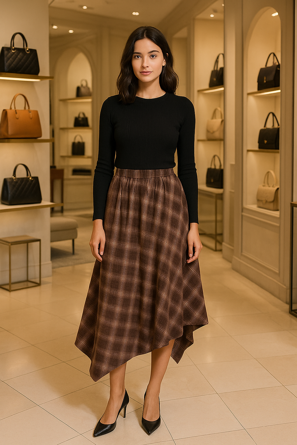 Jupe longue à carreaux asymétrique