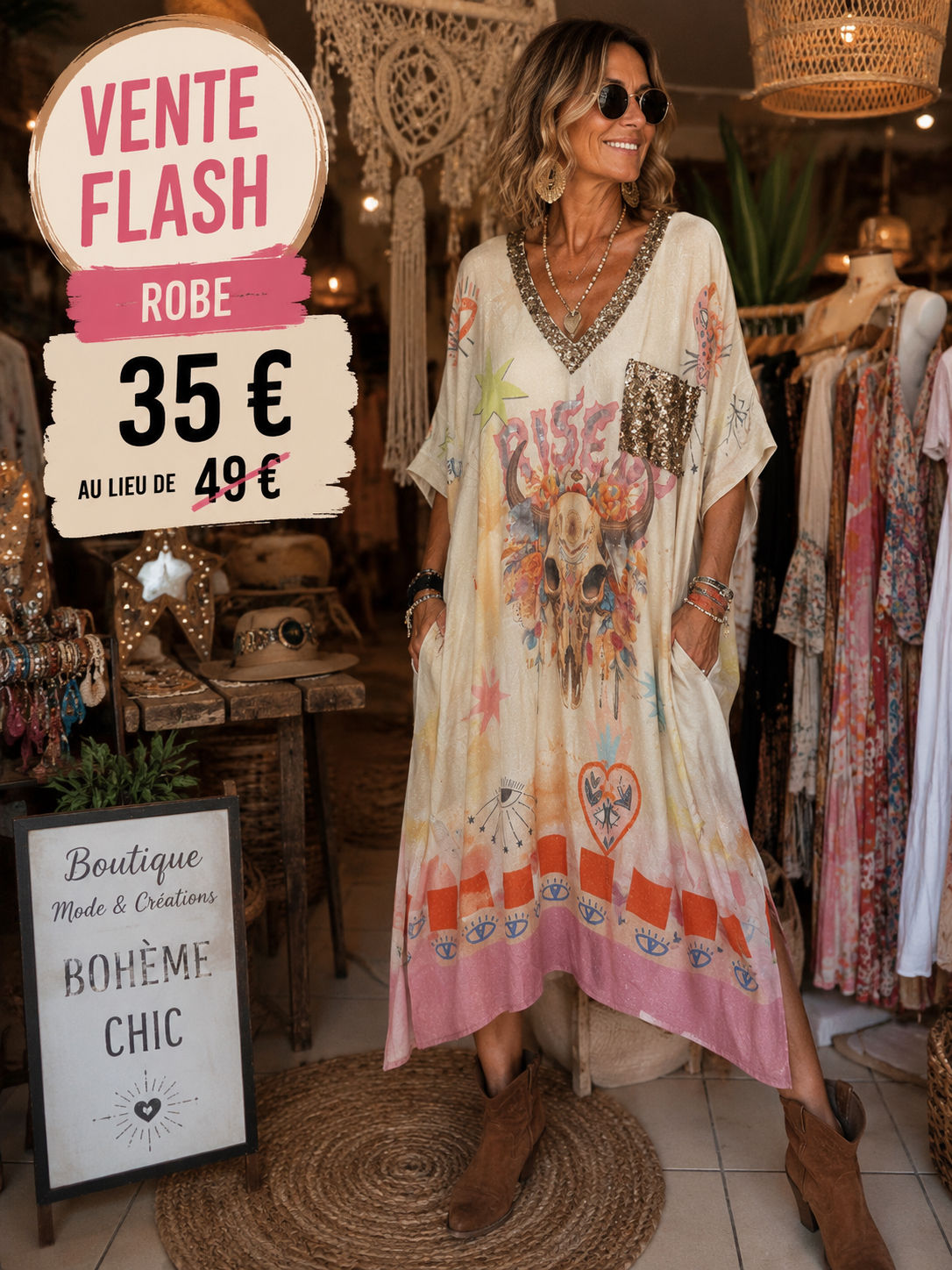 Robe lurex motif tête de buffle