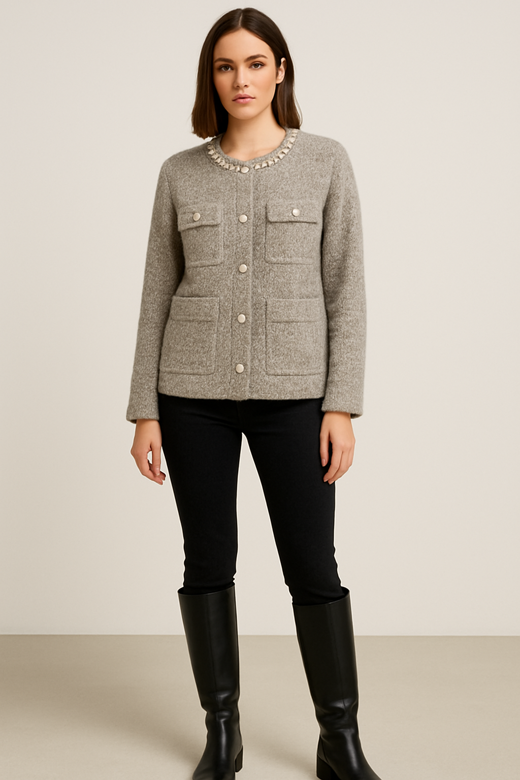 Cardigan façon couture taupe 