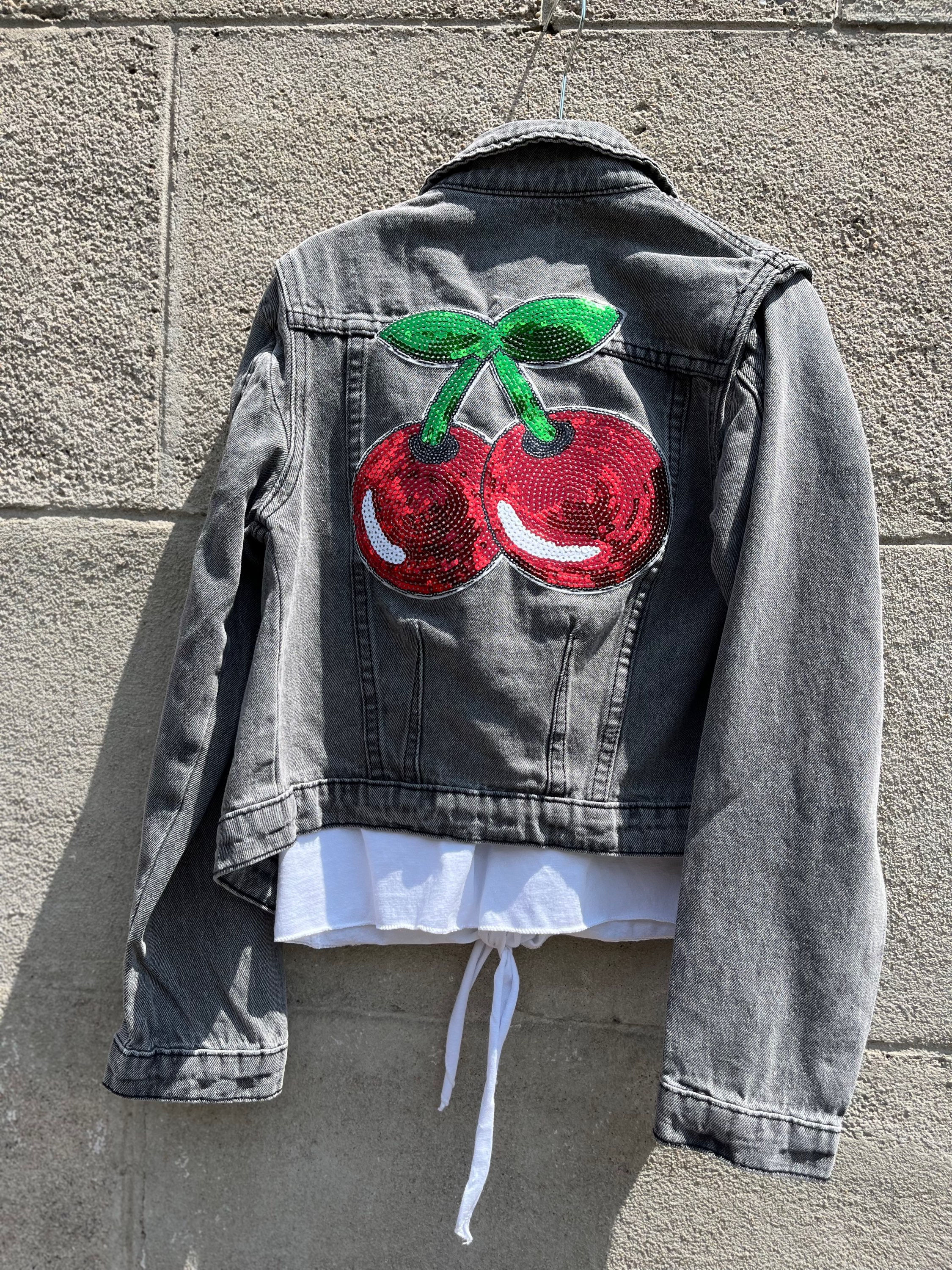 Veste en jeans enfants cerises 