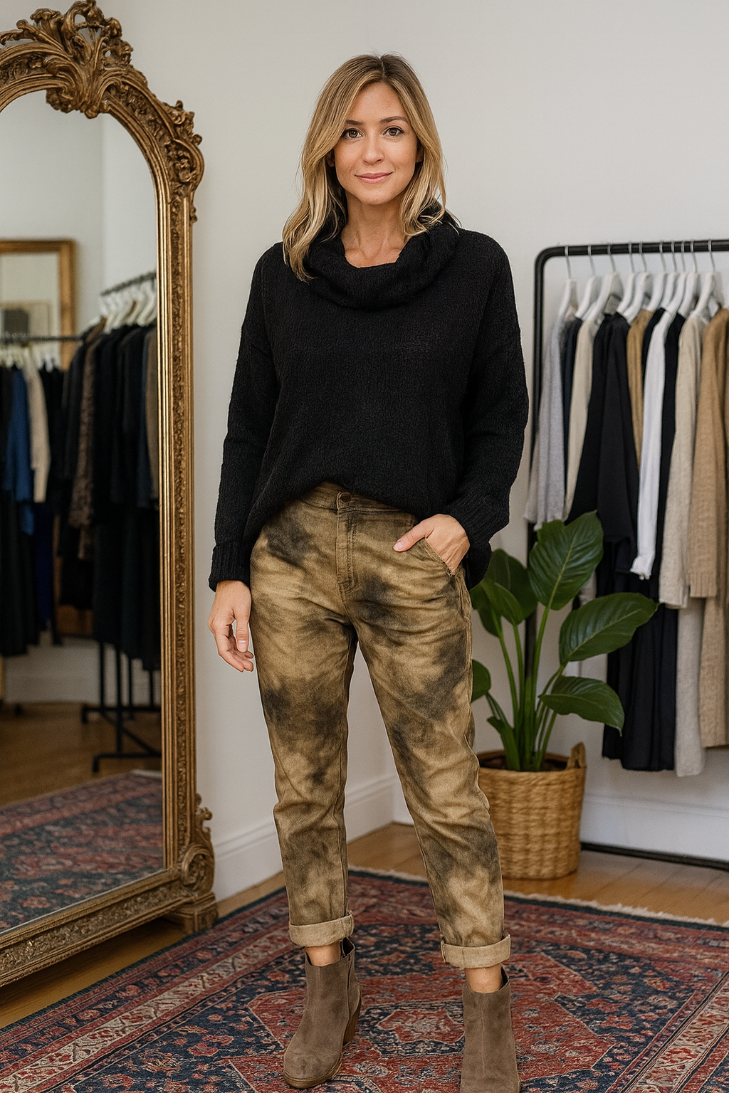 Pantalon simili effet marque camel et chocolat 