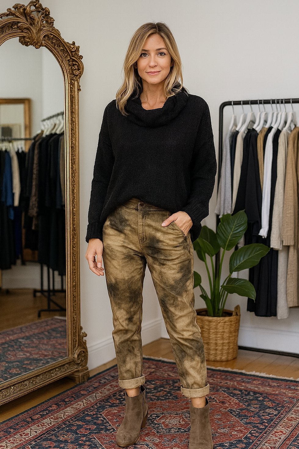 Pantalon simili effet marque camel et chocolat