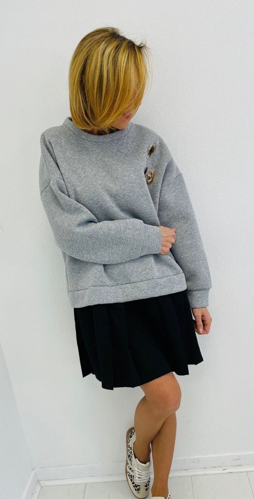 Miniature : Robe sweat gris et noir avec broches 