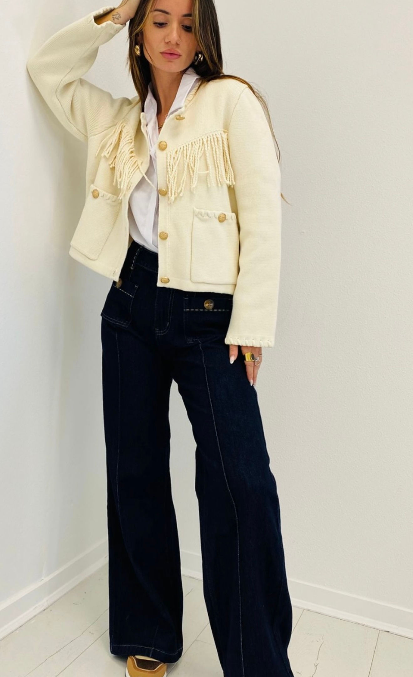 Veste en laine avec franges 