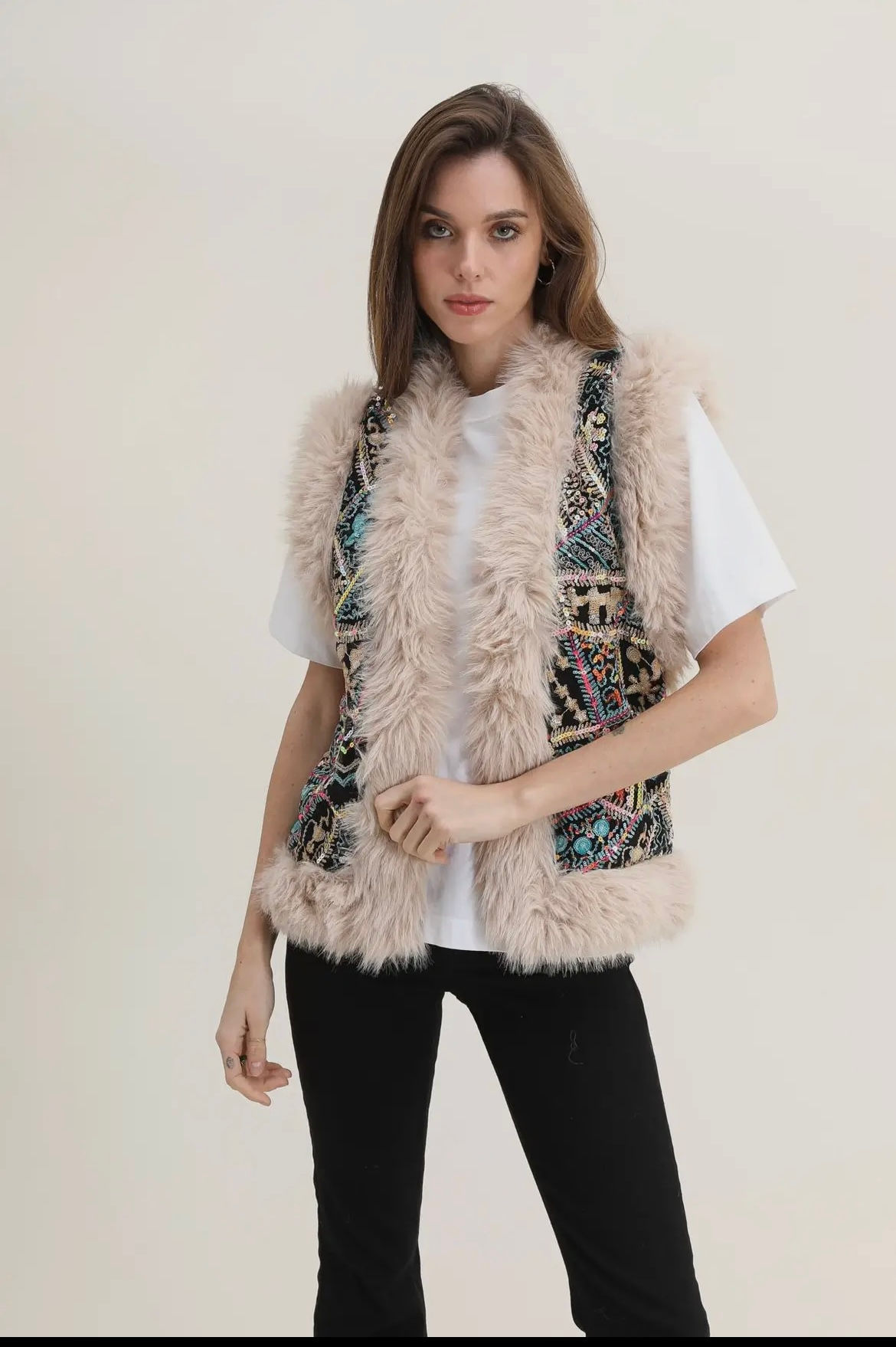 Gilet bariole fourrure 