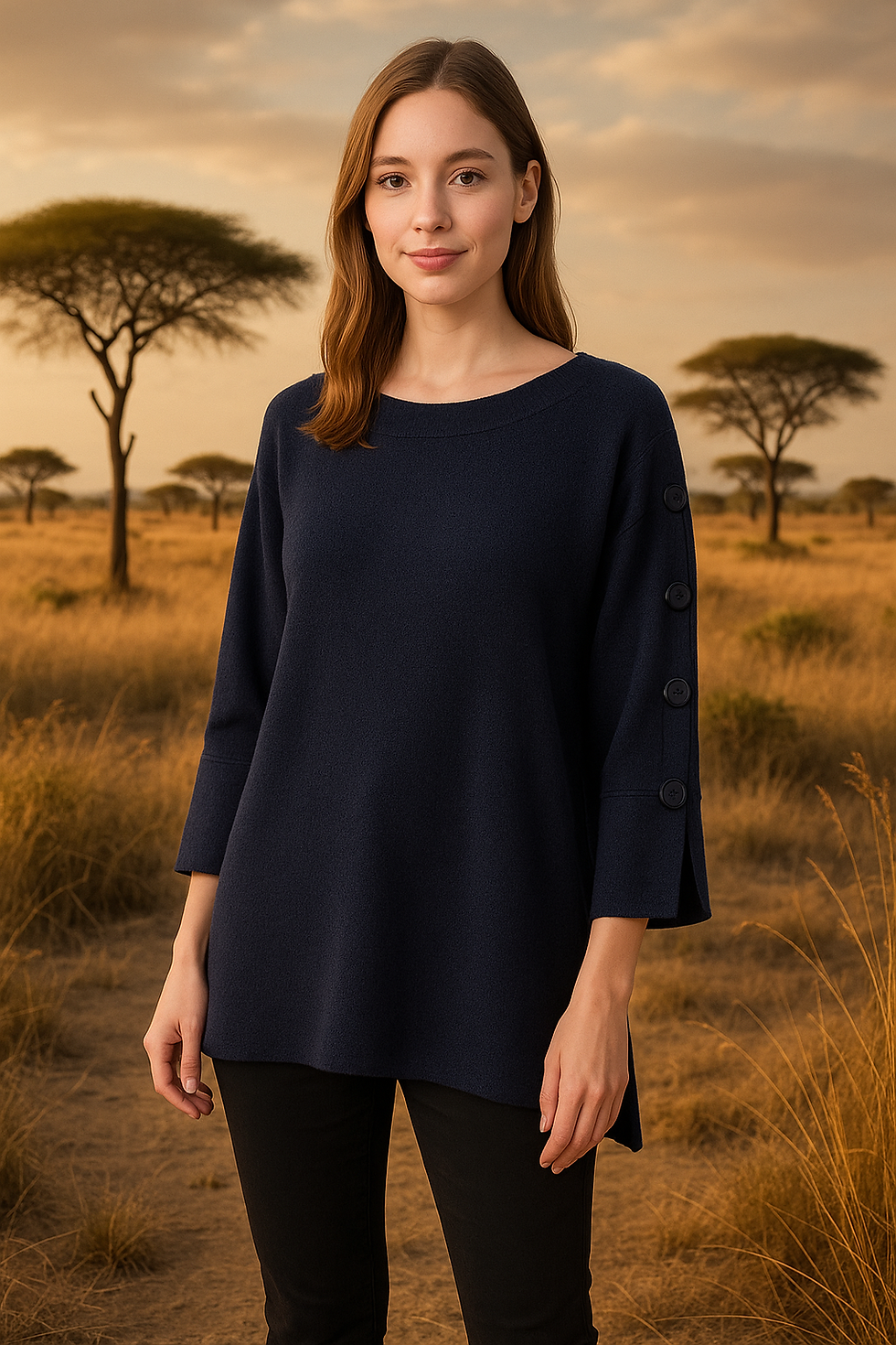 Pull bleu marine boutons