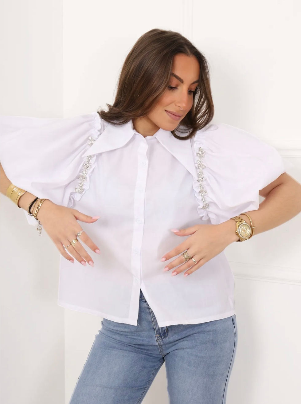 Miniature : Chemisier blanc strass 