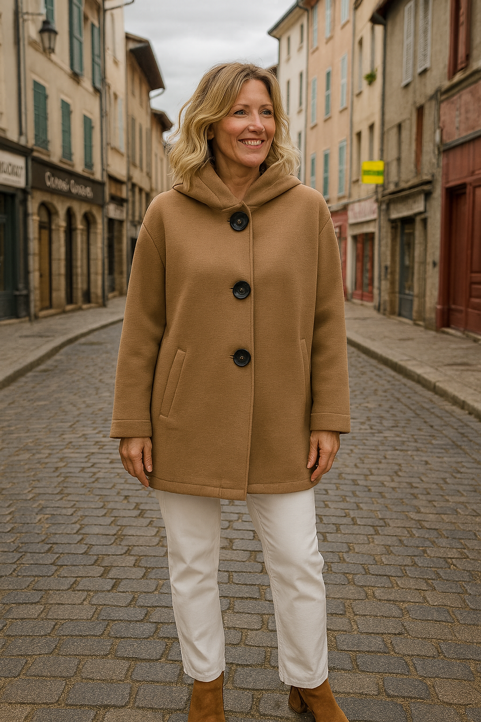 Manteau aspect Néoprène camel